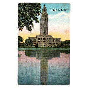 Vintage Postcard Louisiana State Capitol Baton Rouge Reflection Print Building